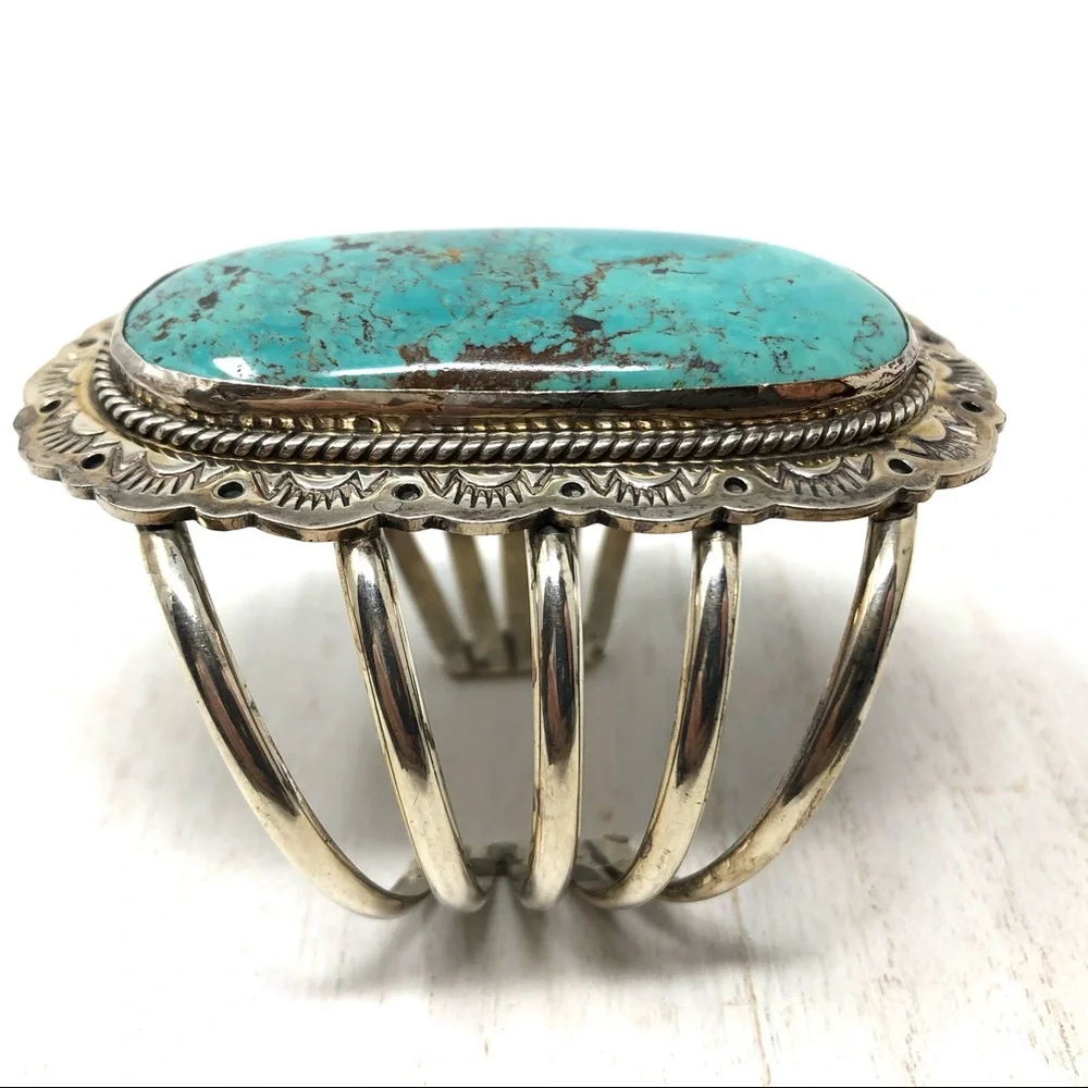 NAVAJO turquoise Sterling silver cuff, 112.7g - Picture 8 of 17